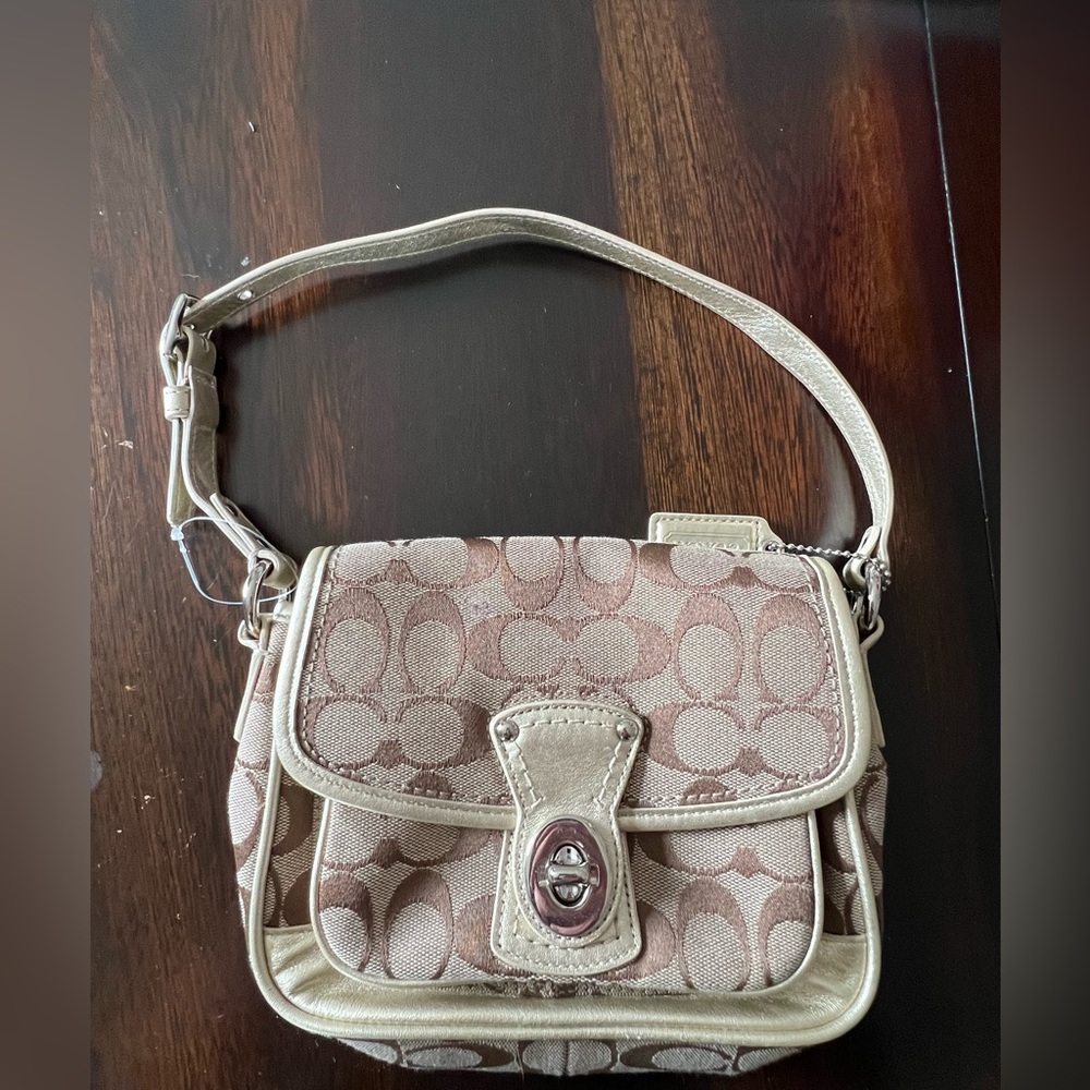 Coach Signature Monogram Small Penny Flap Shoulder Bag
